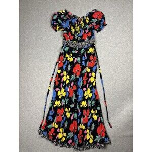 Rixo x Target Colorful Floral Maxi Dress Size 6 Puff Sleeve Off Shoulder Boho